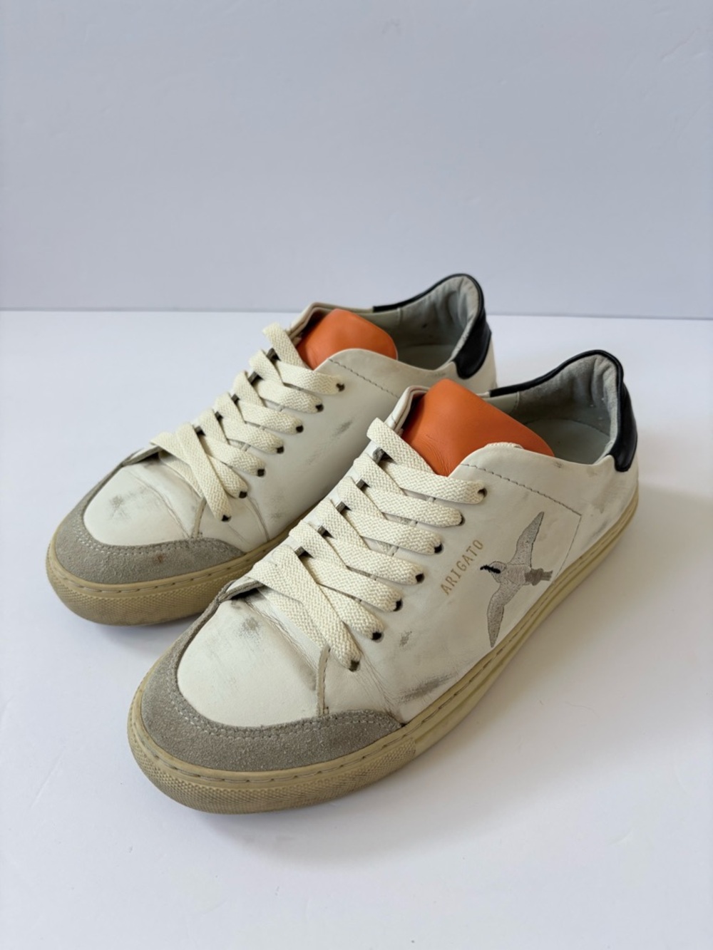 Axel Arigato Clean 90 Bee Bird Sneakers White Leather‎ Suede 7.5 Distressed